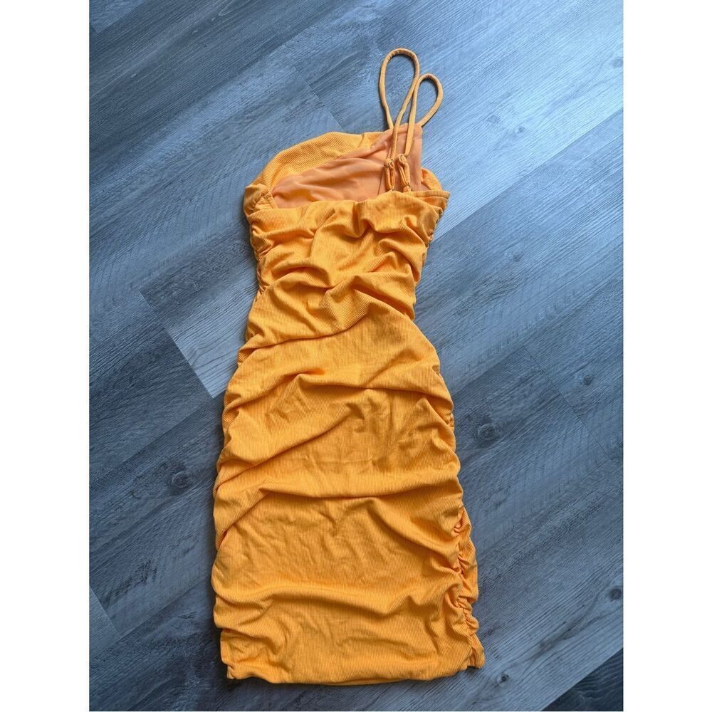 Princess Polly Reece Mini Dress NEW Orange Ribbed Ruched Bodycon - Picture 7 of 12